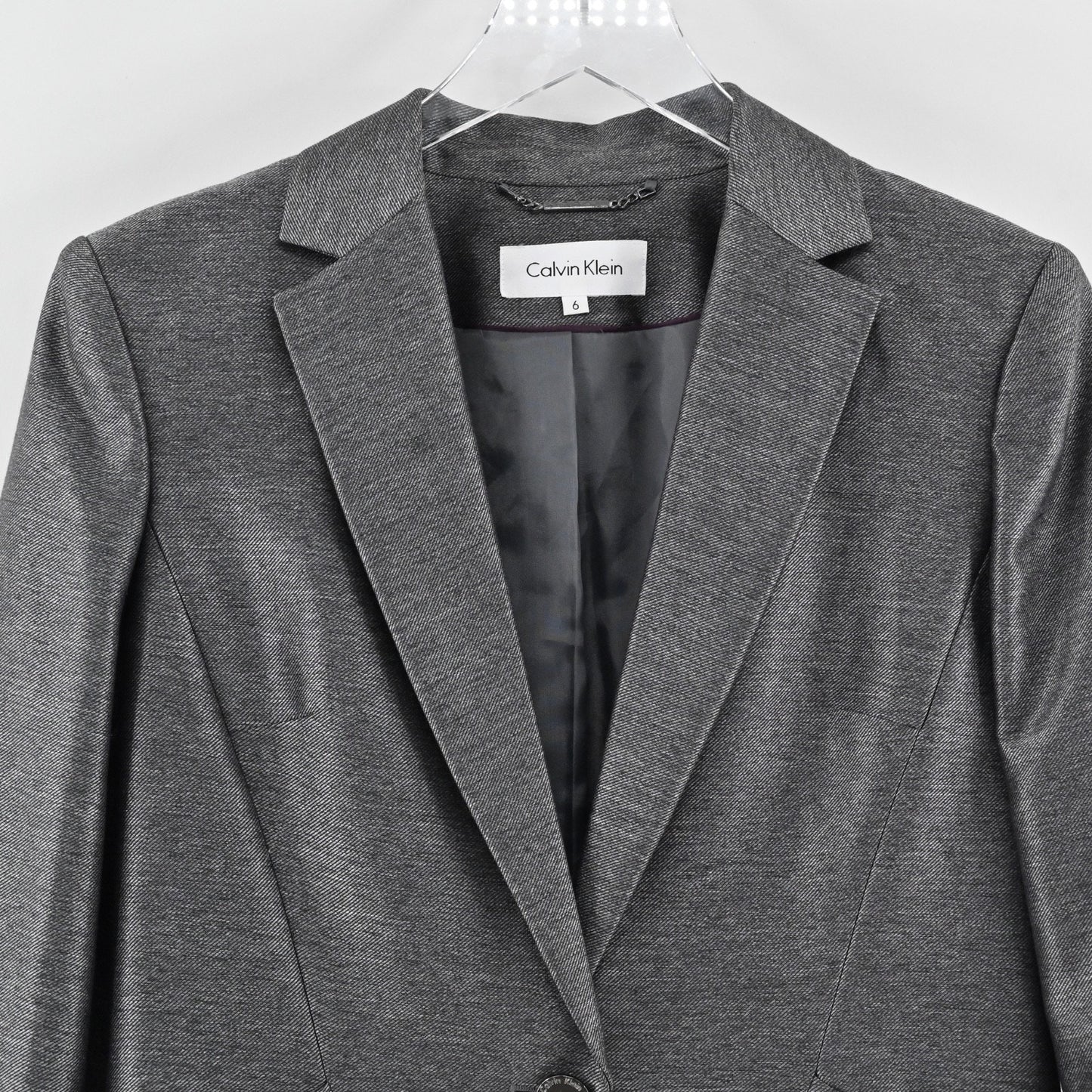 Calvin Klein Womens Twill Blazer Sz 6 Gray Pockets Minimalist Office Career Chic