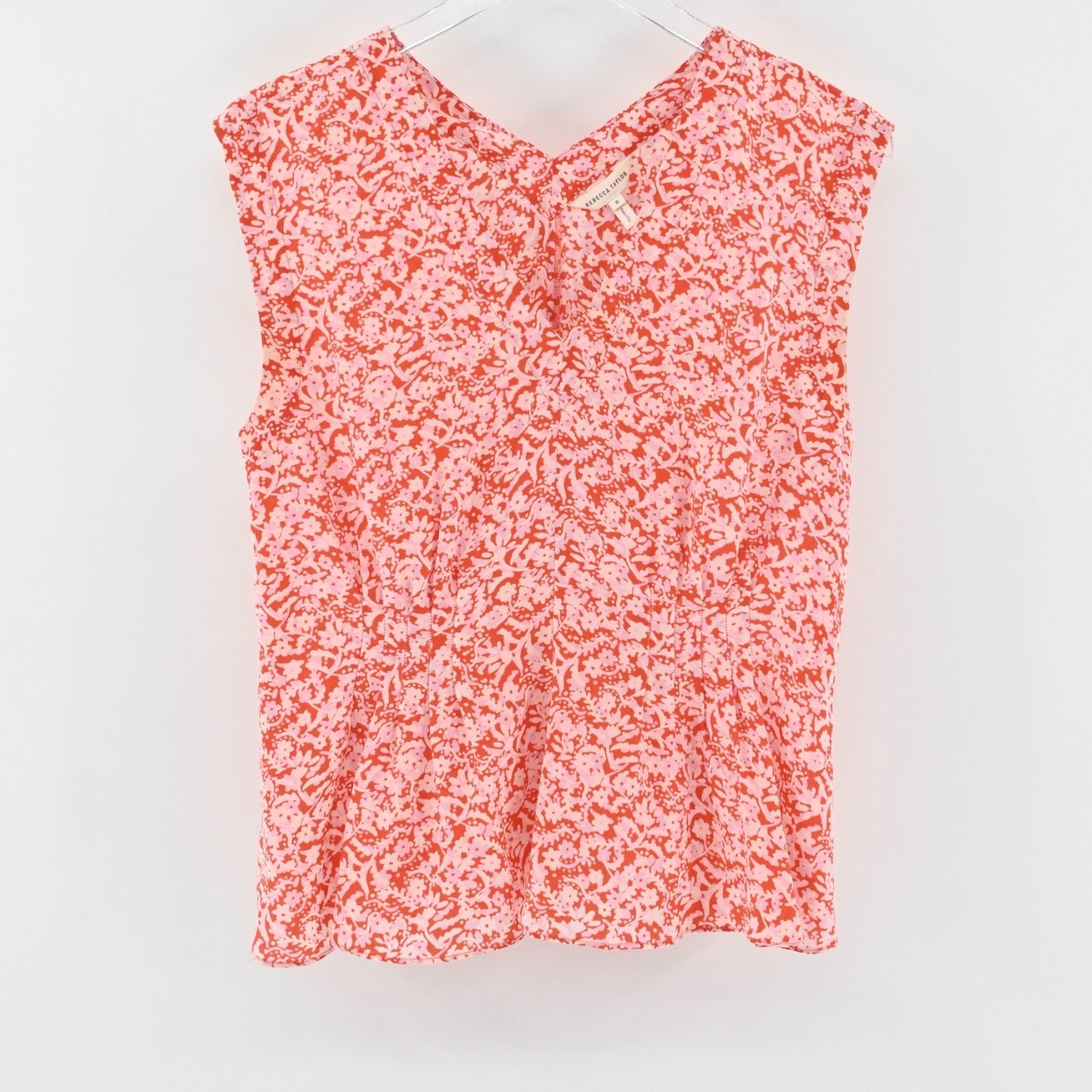 Rebecca Taylor Womens Silk Floral Top Size 8 Pleated Peplum Red Pink Blouse