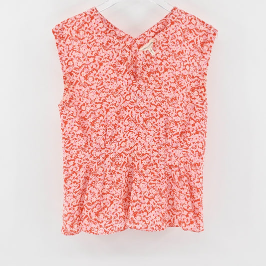 Rebecca Taylor Womens Silk Floral Top Size 8 Pleated Peplum Red Pink Blouse