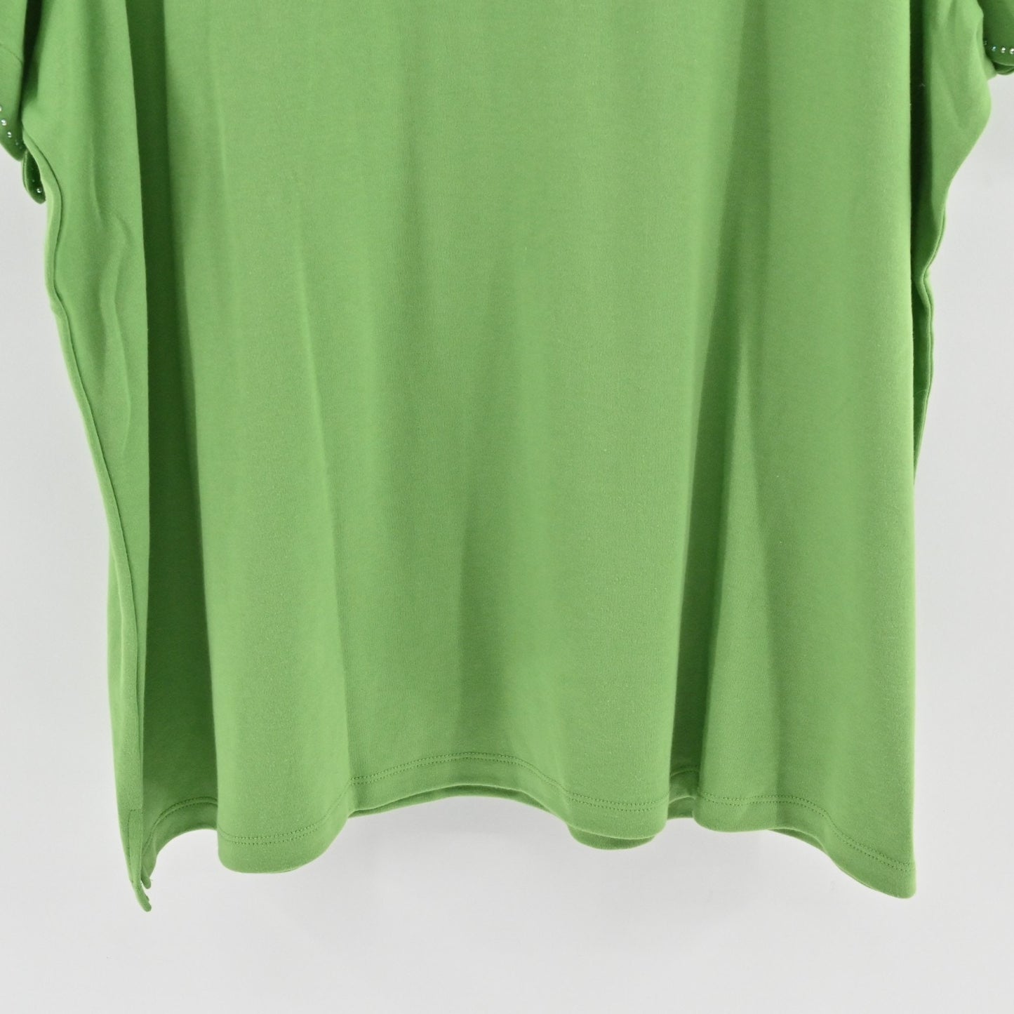 Quacker Factory Womens Scalloped Rhinestone Top Size 3X Green Short Puff Sleeve