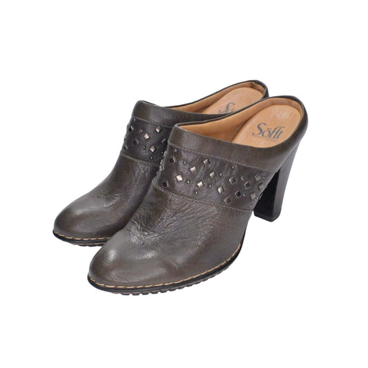 SOFFT Mules Womens Size 8.5M Shoe Leather Studded Heeled Closed Toe Slip On