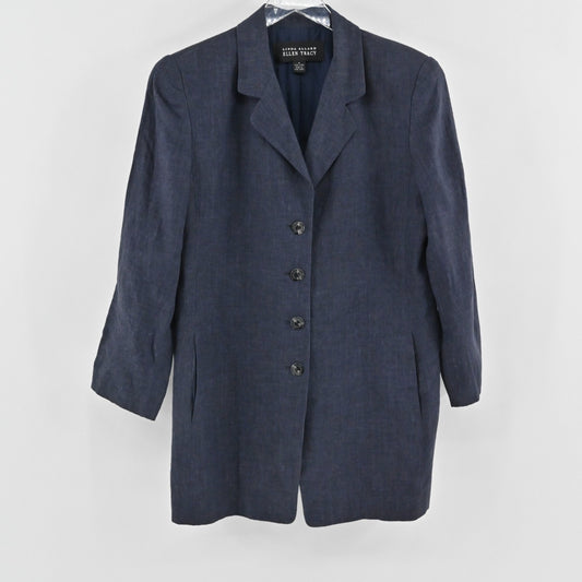 Vtg Linda Allard Ellen Tracy Womens Linen Blue Blazer Size 8 Single Breasted