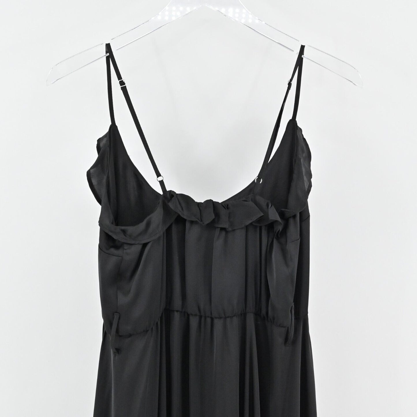 SUKI SO Dress Size S Solid Black Sleeveless Ruffle High Low Button Front Maxi