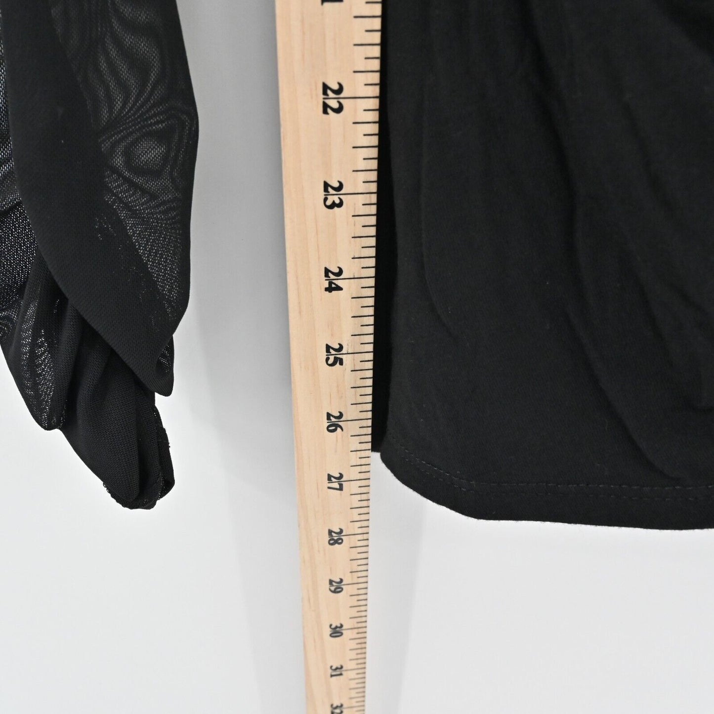 BOSTON PROPER Top Womens Size M Ruched Black Sheer Sleeve Mock Neck Stretch