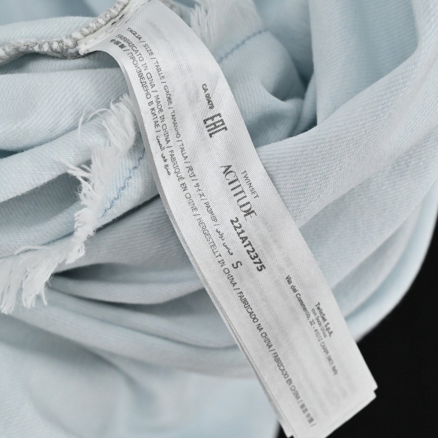 Twinset Actitude Denim Dress Frayed Sleeves Size S Blue Babydoll Ruffle Casual