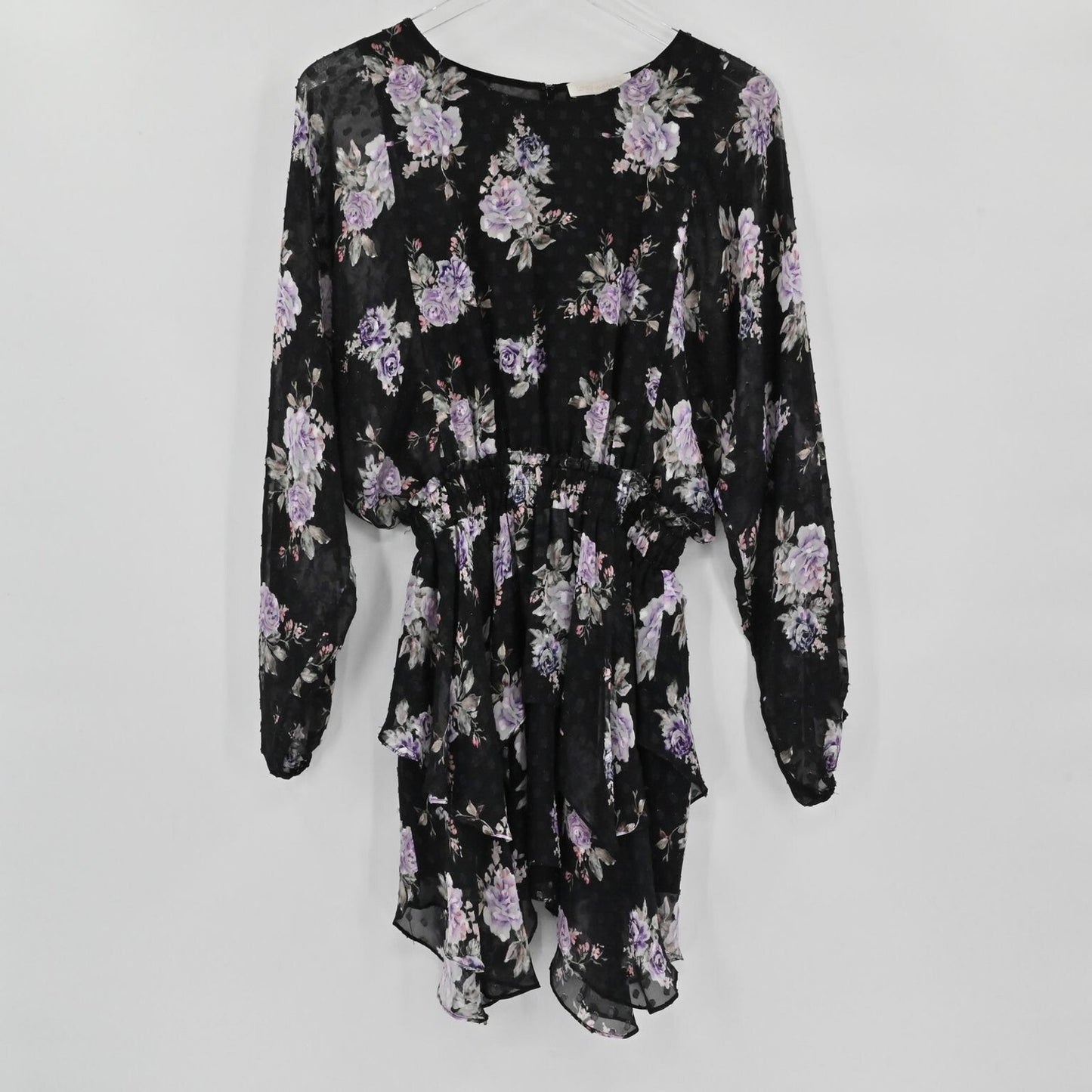 LOVE SHACK FANCY Womens Kaia Silk Dress Size S Black Floral Asymmetrical Chiffon