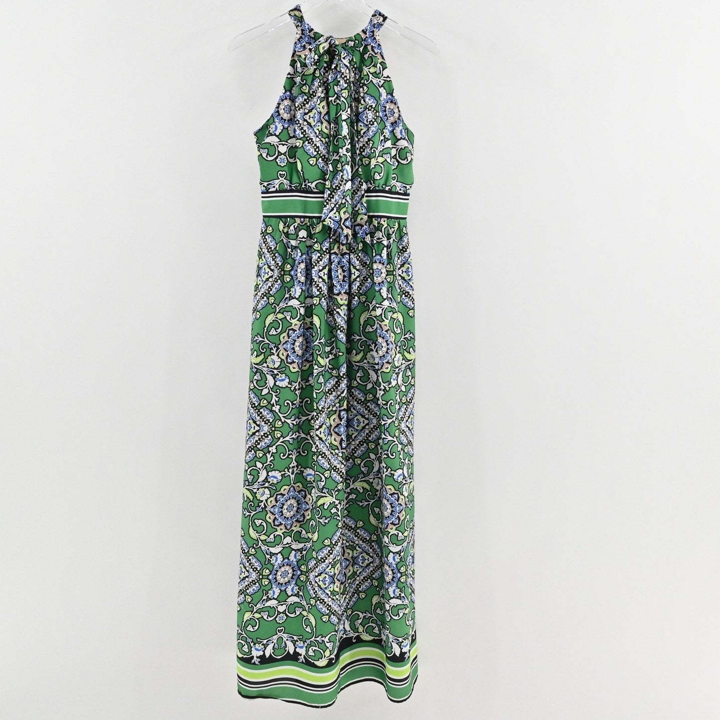 Jessica Howard Floral Damask Halter Maxi Dress Size 10 Green Boho Sleeveless