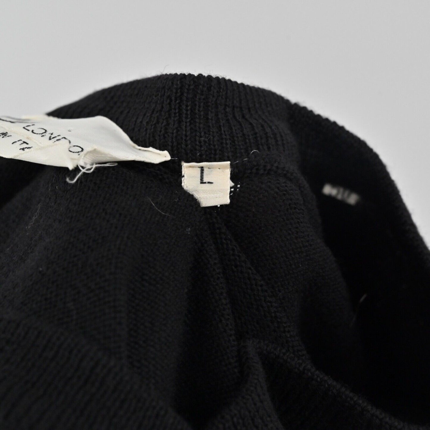 Vtg DUNHILL Sweater Womens Sz L Black White Stripe Logo VNeck Wool Academia 70s