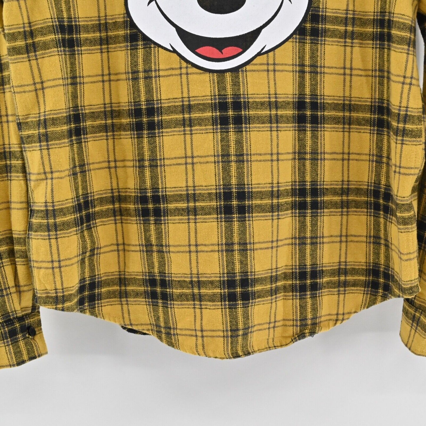 DISNEY Top Womens Size XS Yellow Plaid Mickey Mouse Graphic 100% Cotton Flannel