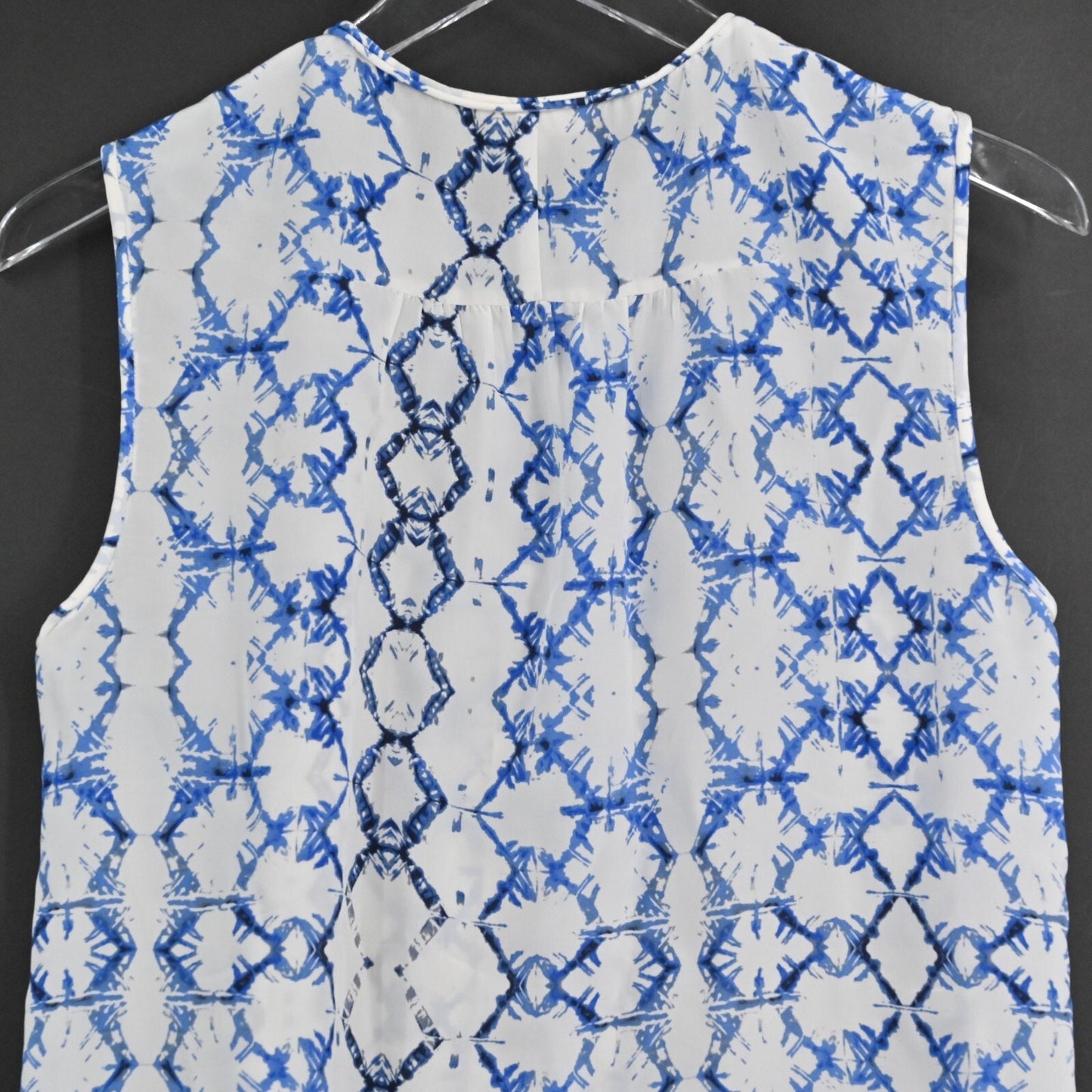 REBECCA TAYLOR Top Womens Sz 4 Exclusive Blue White Print Silk Sleeveless Blouse
