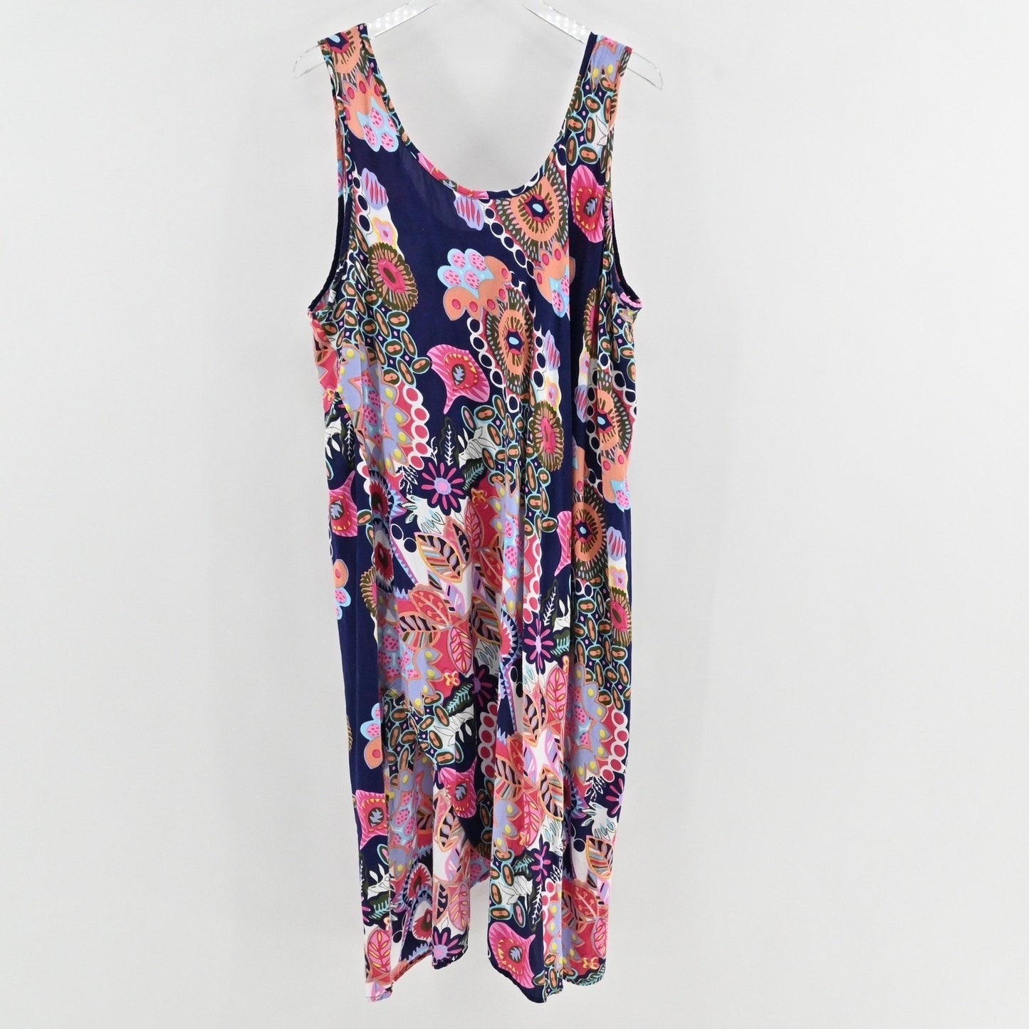 Vtg 90s Floral Midi Dress Size 1X Wanderlust Vibrant Sleeveless Bloomcore Boho
