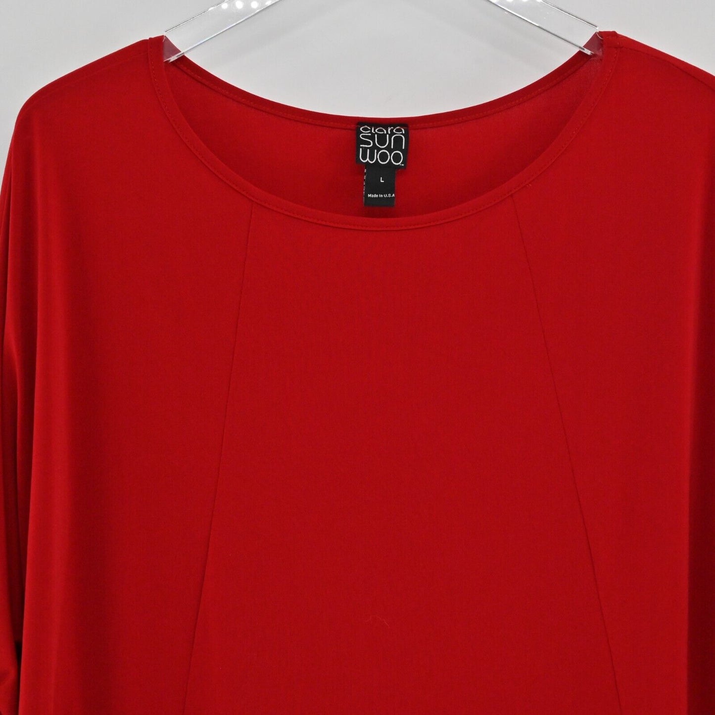 CLARA SUNWOO Dress Womens Size L Red Boat Neck Roll Tab Sleeve Asymmetric Shift