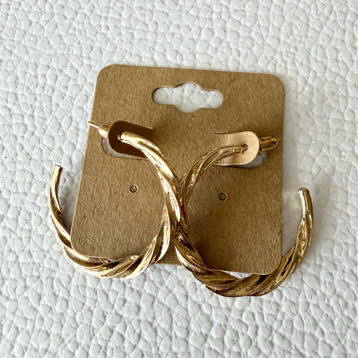 Gold twisted spiral hoop earrings