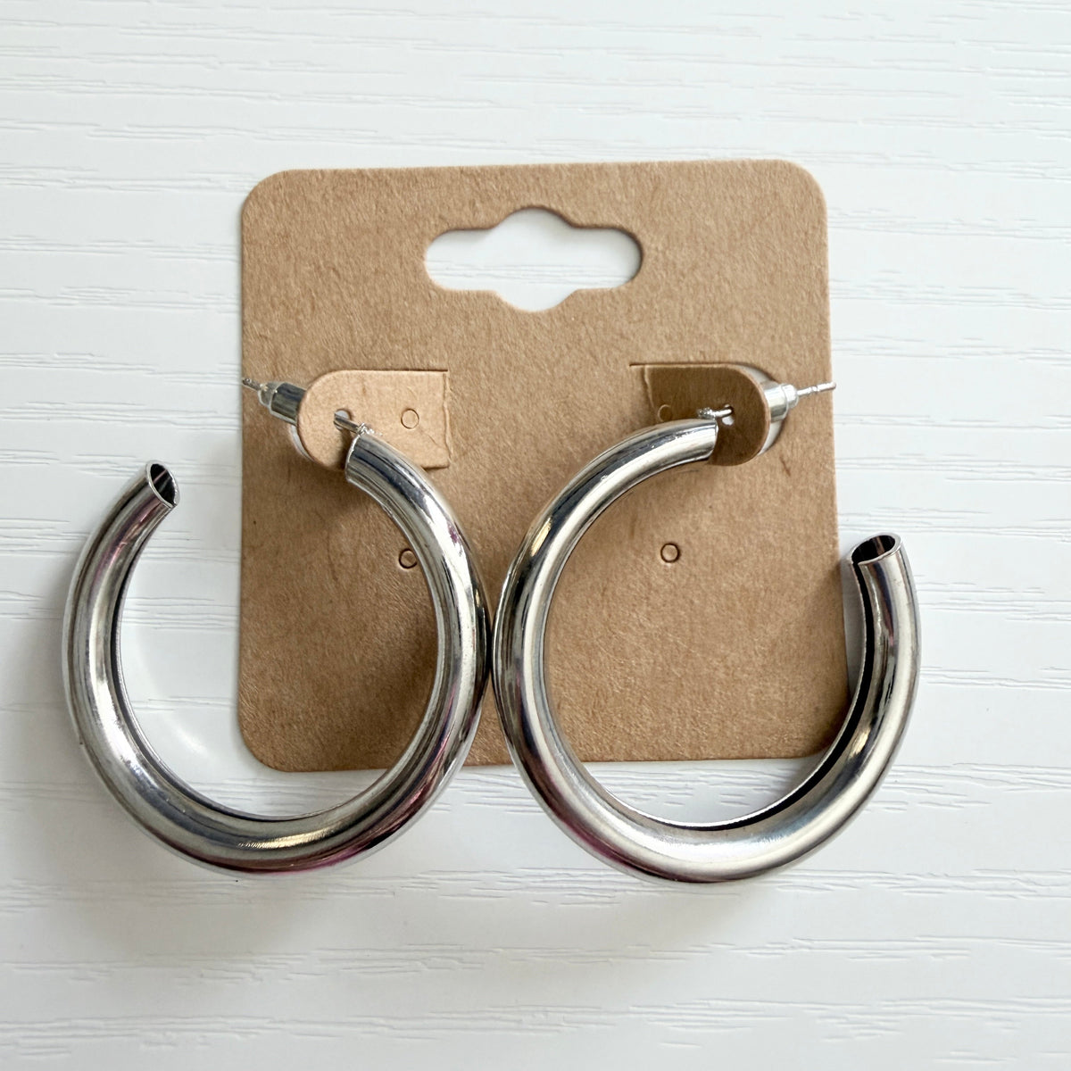 Silver chunky large hoop earrings