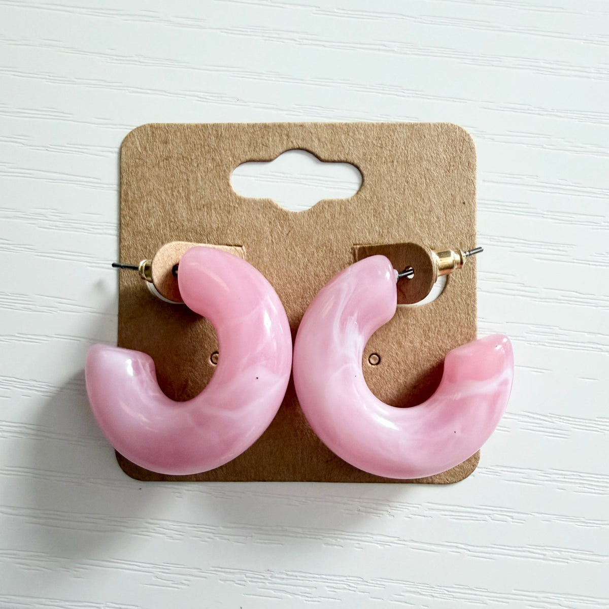 Pink marble resin hoop earrings
