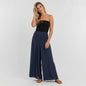 Lynn's Closet Boutique Amati blue silk wide-leg pants with smocked waist and flowy silhouette, size M.