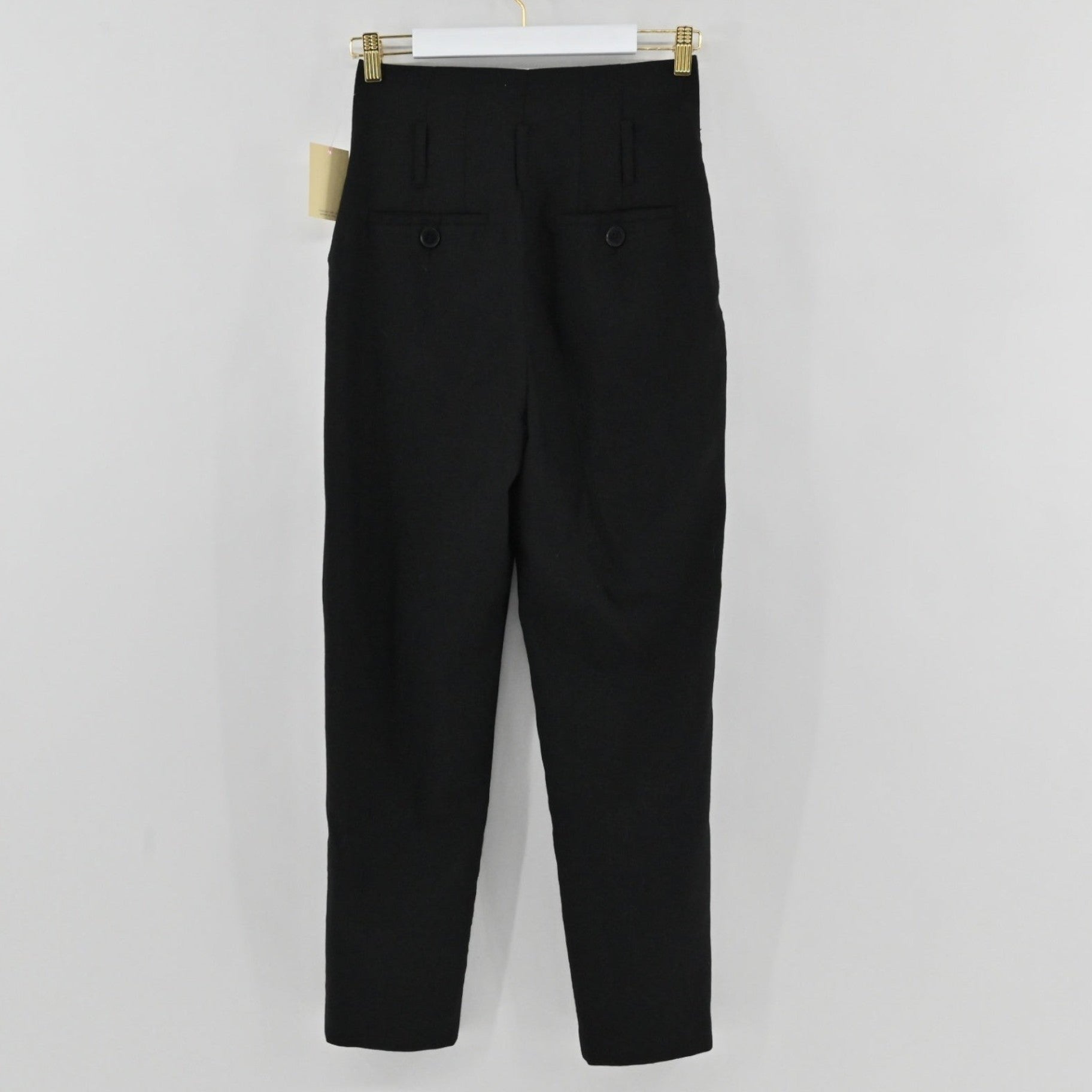 Lynn's Closet Boutique Anine Bing black high-waisted tapered trousers with back button pockets, size XS.
