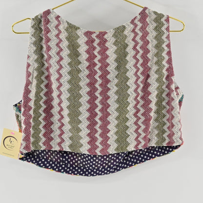 Lynn's Closet Boutique Anthropologie Verb sleeveless cropped top with multi-colored chevron pattern and polka dot lining
