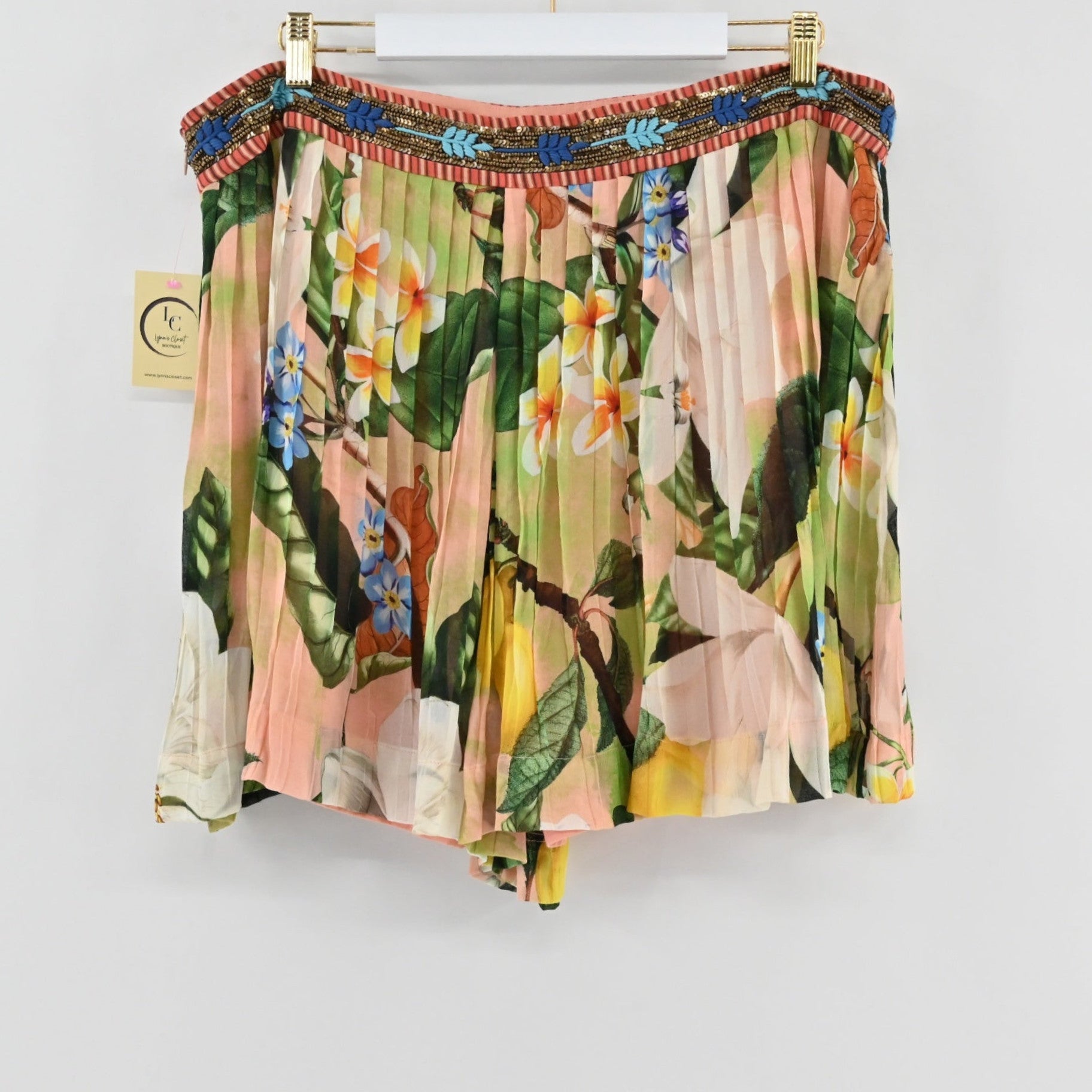 Lynn's Closet Boutique Anthropologie Verb Melody pleated floral shorts with embellished beaded waistband