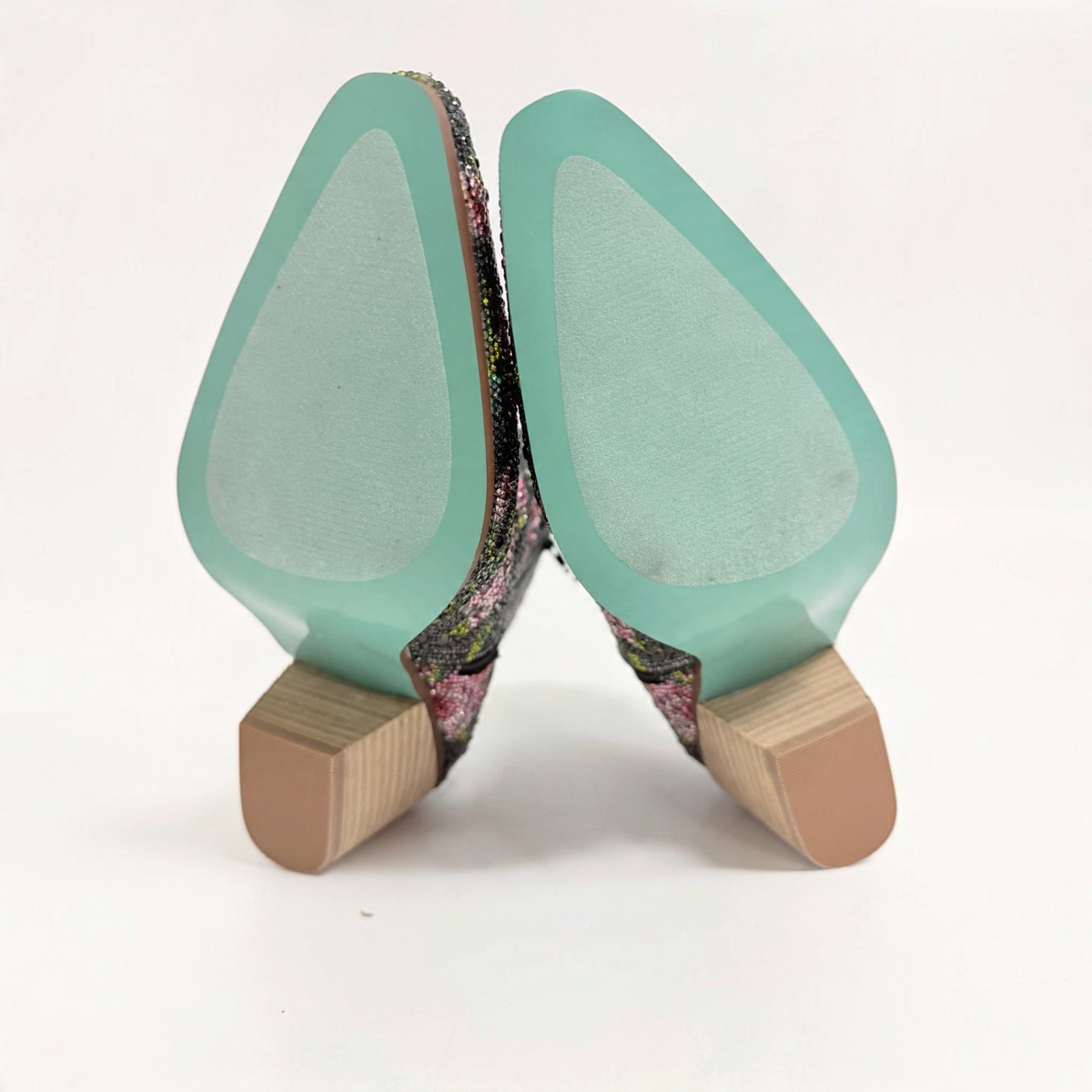 Lynn's Closet Boutique Betsey Johnson Emory booties showing the signature teal soles and stacked block heels