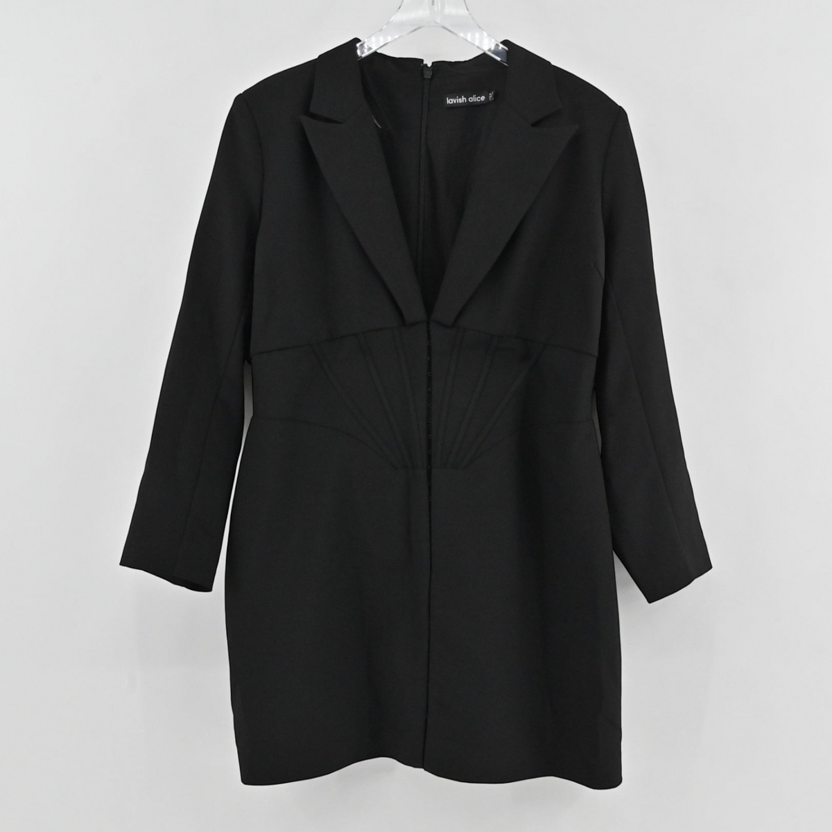Lynn's Closet Boutique black Lavish Alice corset jacket dress with sharp lapels and structured waist detail
