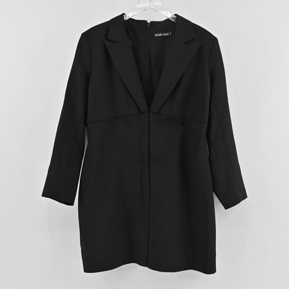 Lynn's Closet Boutique black Lavish Alice corset jacket dress with sharp lapels and structured waist detail