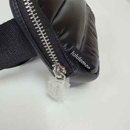 Lynn's Closet Boutique Lululemon Everywhere Belt Bag in black puffer material with silver zipper and logo tag