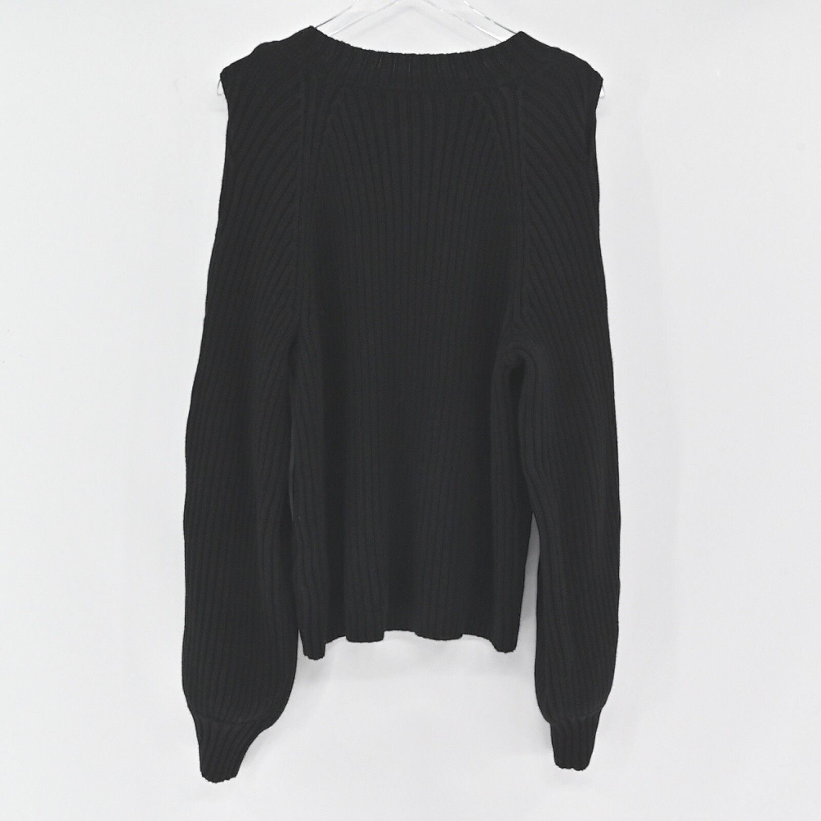 Lynn's Closet Boutique 525 America black ribbed knit sweater with long sleeves and crew neckline