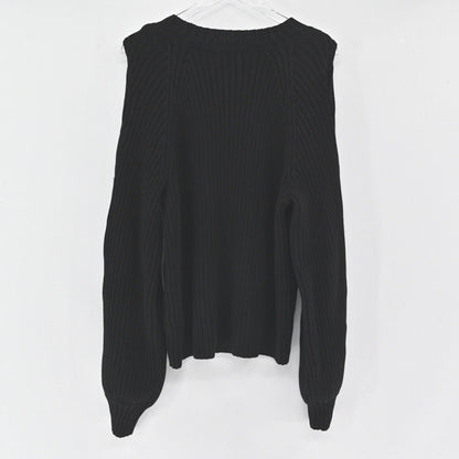Lynn's Closet Boutique 525 America black ribbed knit sweater with long sleeves and crew neckline
