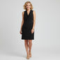 Lynn's Closet Boutique black sleeveless V-neck sheath dress with ruffle trim, size M.