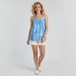 Lynn's Closet Boutique blue floral abstract print sleeveless V-neck tank top, size XL. Lightweight polyester.