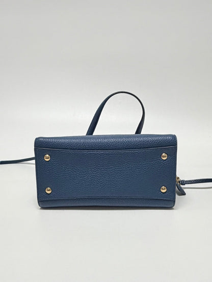 Lynn's Closet Boutique Salvatore Ferragamo Amy blue pebbled leather tote bag base with protective gold-tone feet