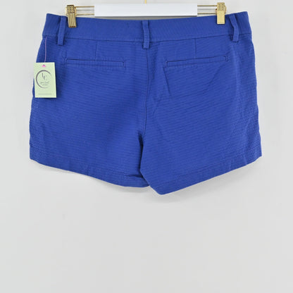 Back view of Lynn's Closet Boutique Lilly Pulitzer Callahan blue wavy textured shorts with back pockets and belt loops