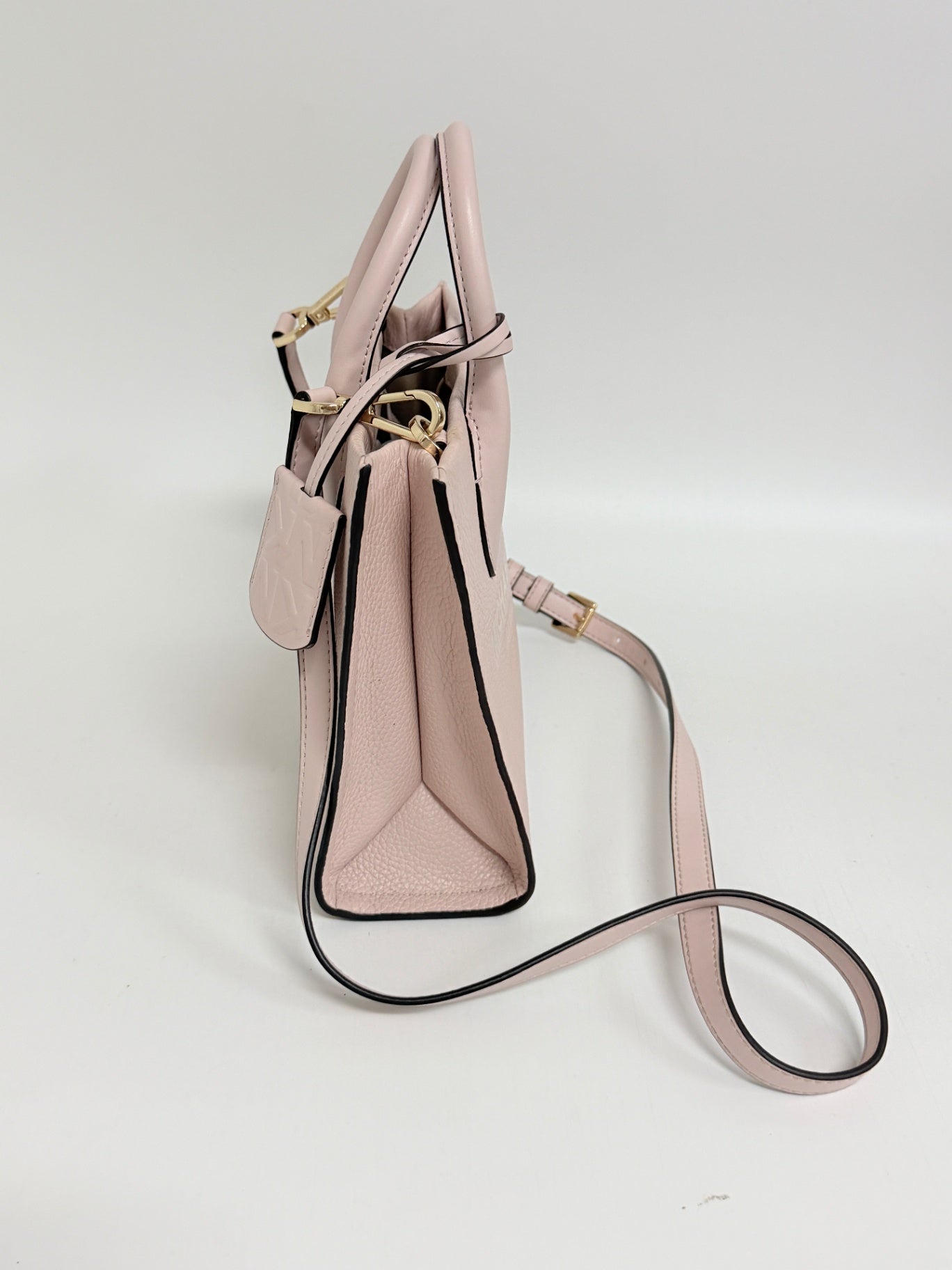 Lynn's Closet Boutique Michael Kors Mirella small blush pebbled leather tote bag side view with shoulder strap