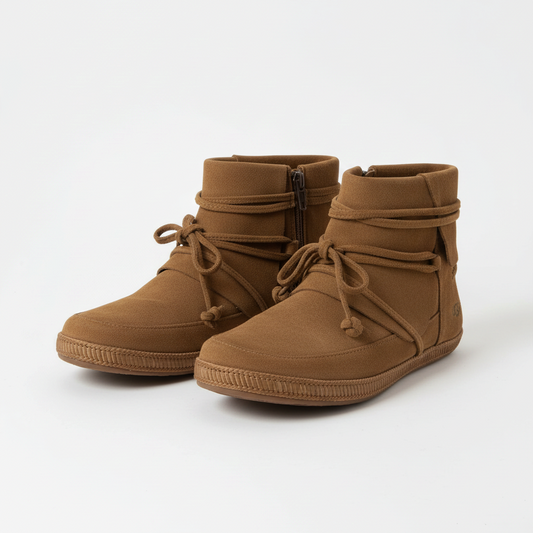Lynn's Closet Boutique UGG brown suede ankle moccasin boots with wrap-around lace detail and side zipper