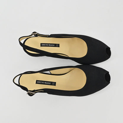 Lynn's Closet Boutique Bruno Magli black leather peep-toe slingback flats with adjustable straps and low heels