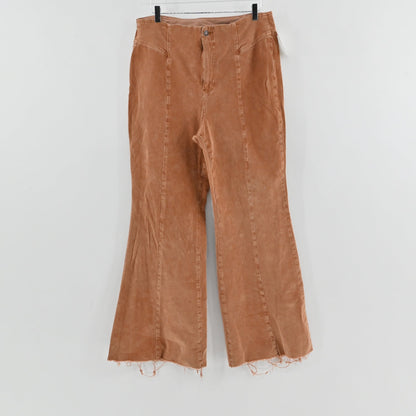 Lynn's Closet Boutique Free People camel corduroy flared pants with high-rise waist and raw frayed hem