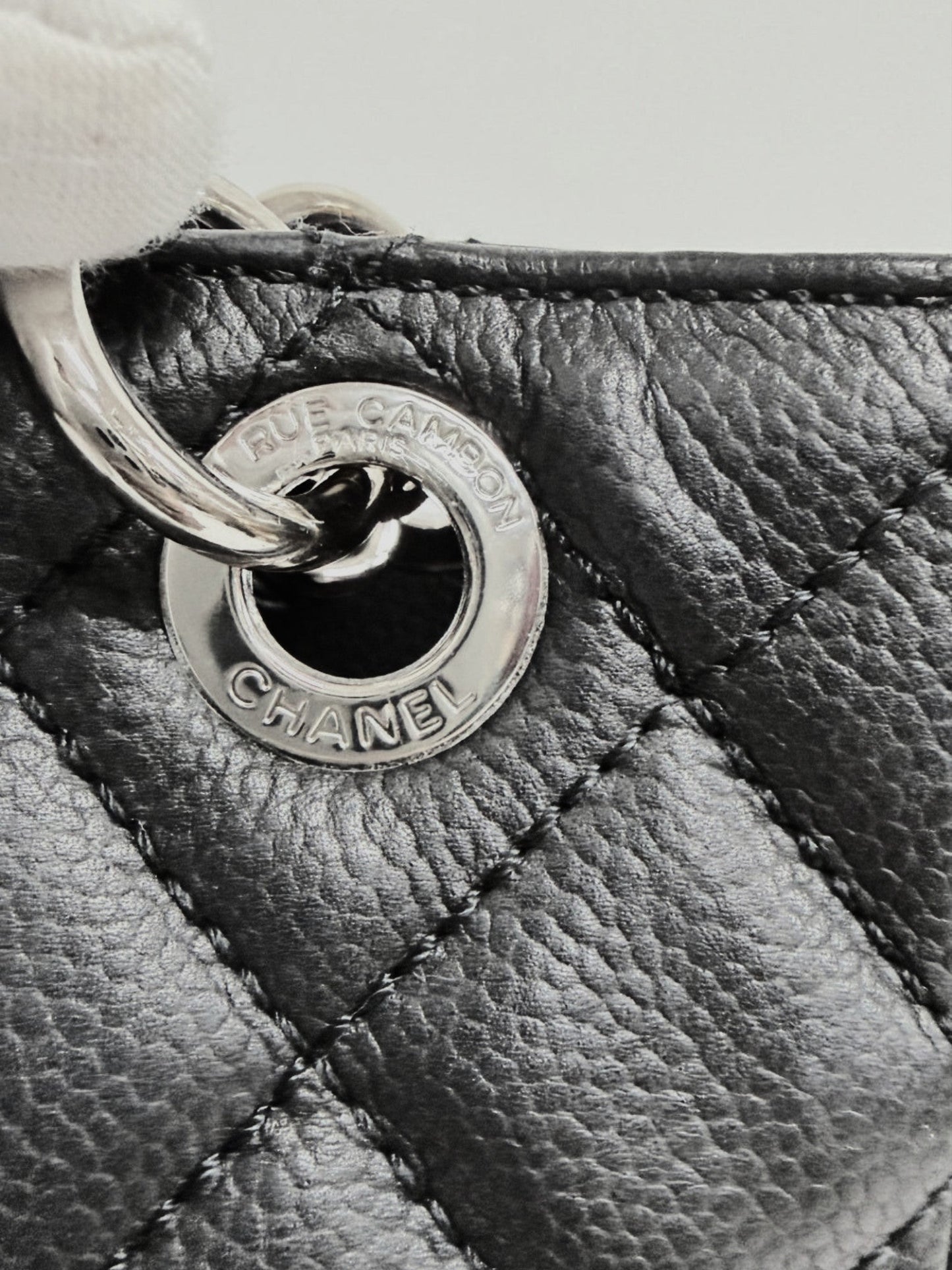 Lynn's Closet Boutique Chanel Petite Shopping Tote featuring black caviar leather and silver-tone Rue Cambon hardware