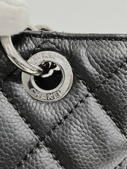 Lynn's Closet Boutique Chanel Petite Shopping Tote featuring black caviar leather and silver-tone Rue Cambon hardware