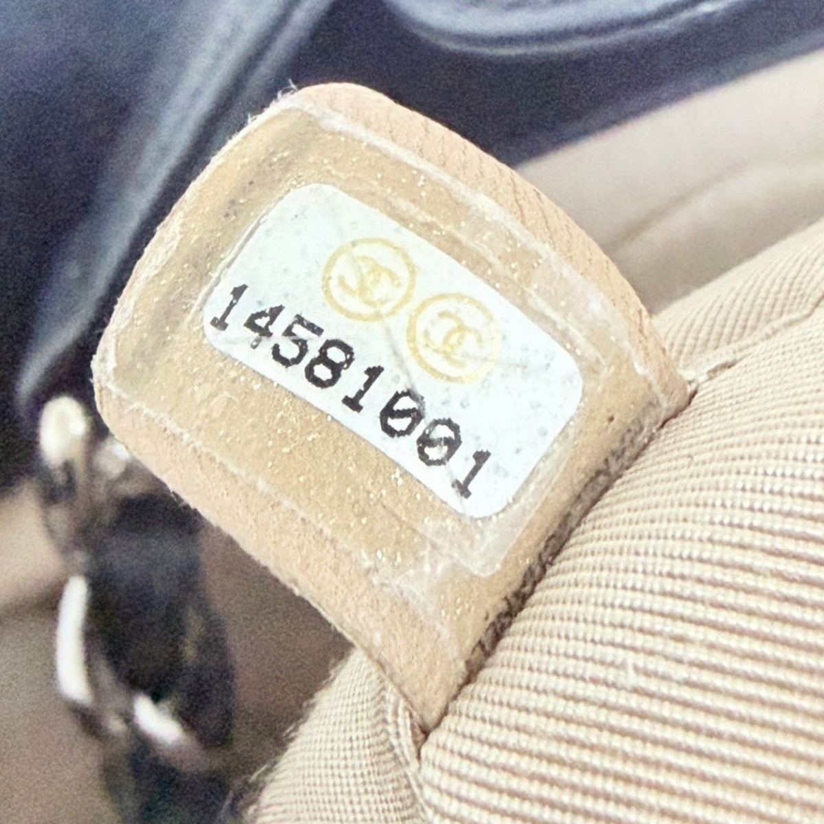 Lynn's Closet Boutique Chanel Petite Shopping Tote authenticity sticker with serial number 14581001 inside the bag