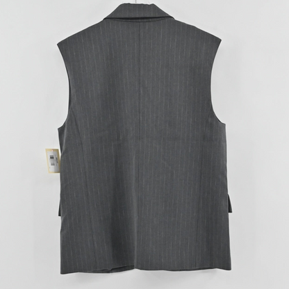 Lynn's Closet Boutique charcoal grey pinstripe vest with a tailored sleeveless silhouette and structured collar.