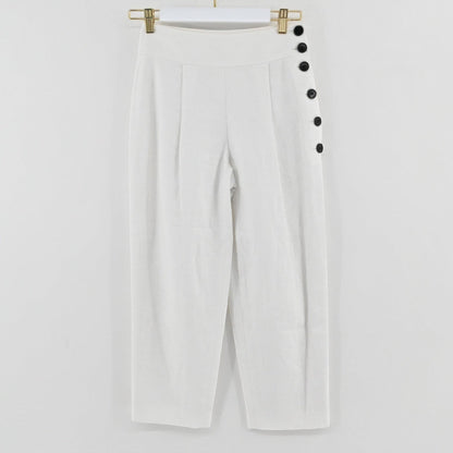 Lynn's Closet Boutique Club Monaco white linen-blend cropped pants with high waist and side button detail.