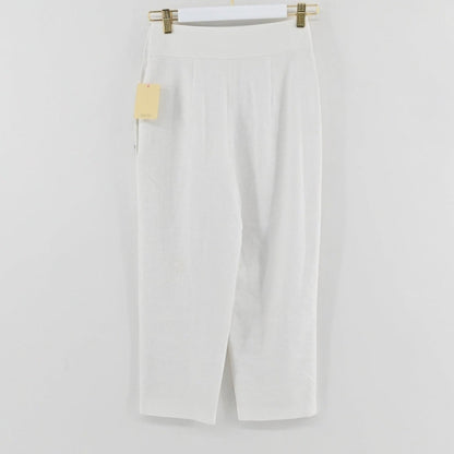 Lynn's Closet Boutique Club Monaco white high-waisted linen-blend cropped trousers with side button detail.