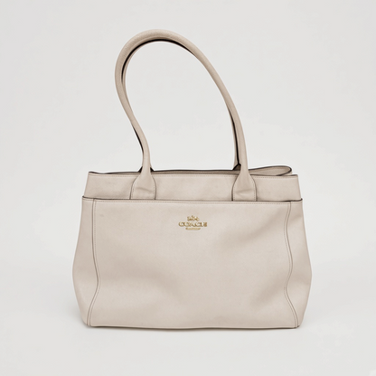 Lynn's Closet Boutique Coach Casey tote bag in chalk crossgrain leather with gold-tone hardware and shoulder straps.