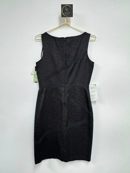 Lynn's Closet Boutique David Meister black sleeveless mini dress with textured fabric and diagonal seam detailing