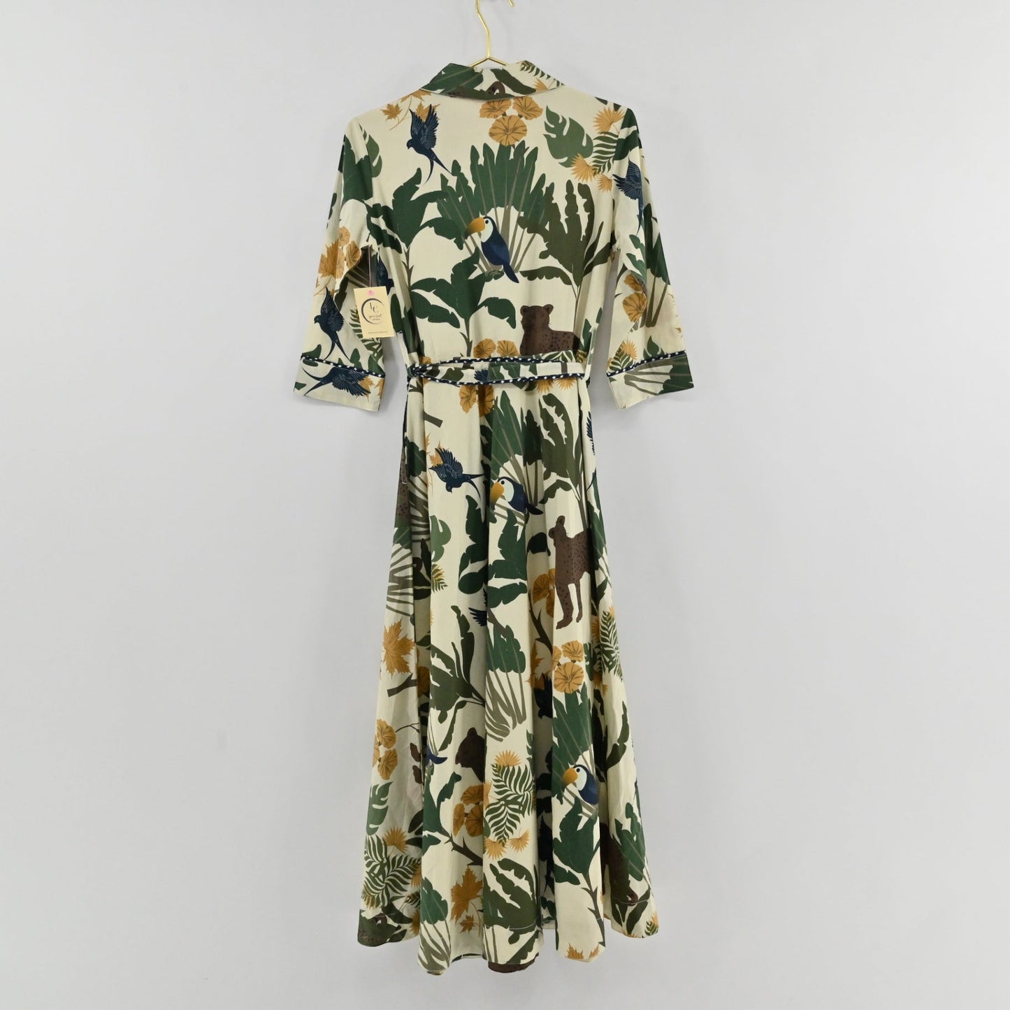 Lynn's Closet Boutique Just Darviny Desert midi shirt dress in cream with tropical foliage and wildlife print
