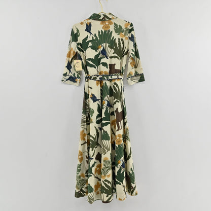 Lynn's Closet Boutique Just Darviny Desert midi shirt dress in cream with tropical foliage and wildlife print