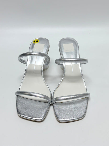 Lynn's Closet Boutique Dolce Vita silver metallic double-strap block heel mule sandals with a square toe.