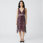 Lynn's Closet Boutique Elie Tahari sleeveless silk dress in purple and black with a V-neck and jewel-toned waist