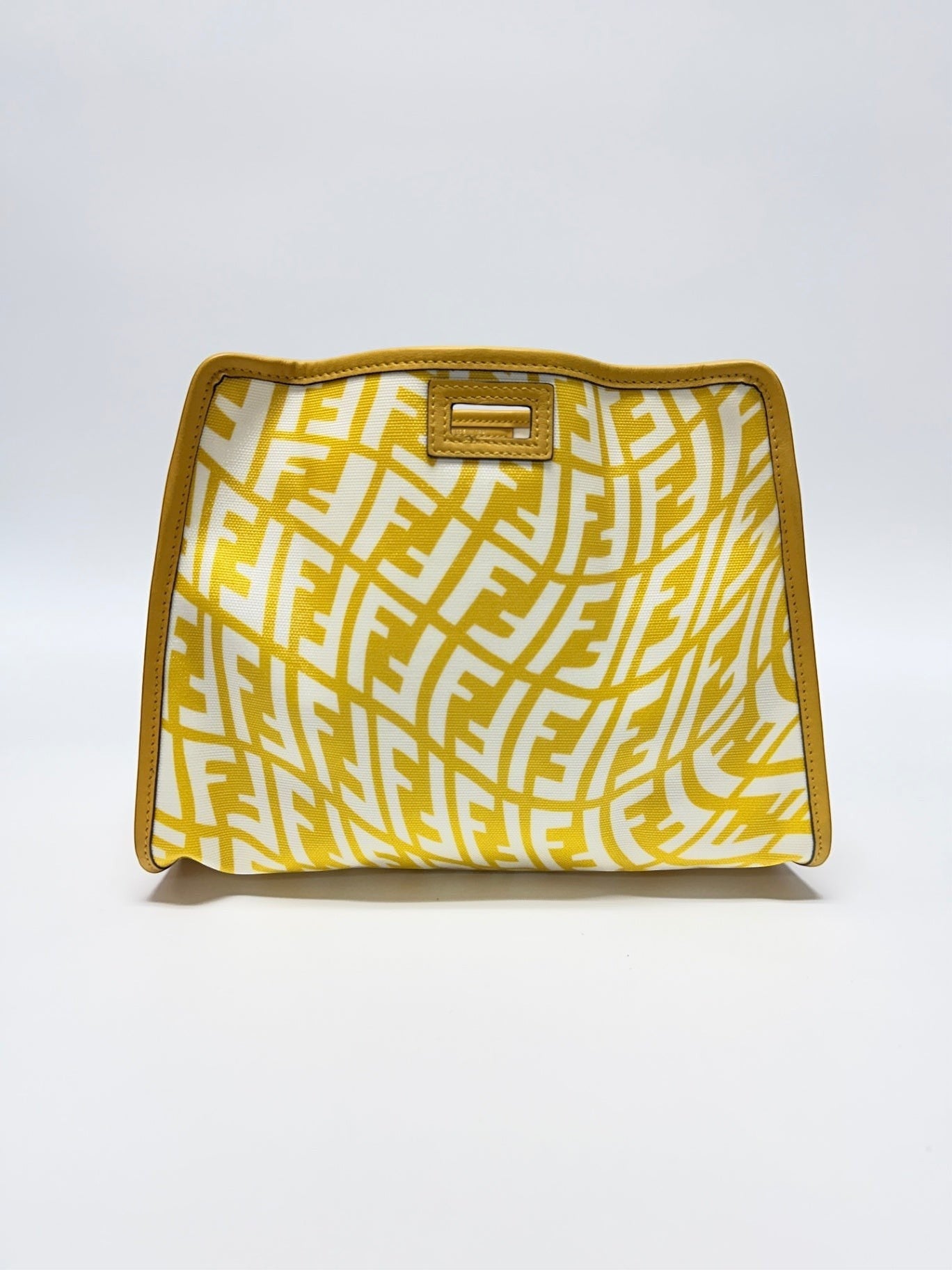 Lynn's Closet Boutique Fendi Peekaboo bag cover in yellow and white FF Vertigo canvas with leather trim.
